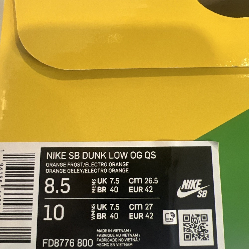 Nike SB Dunk Low OG Orange Frost Skateboarding Shoes Men's Size 8.5 - Picture 6 of 6